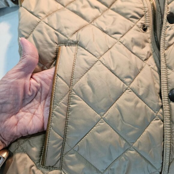 Ralph Lauren Quilted Barn Jacket Medium Leather Trim Tan Utility Trucker Coat - Picture 11 of 16
